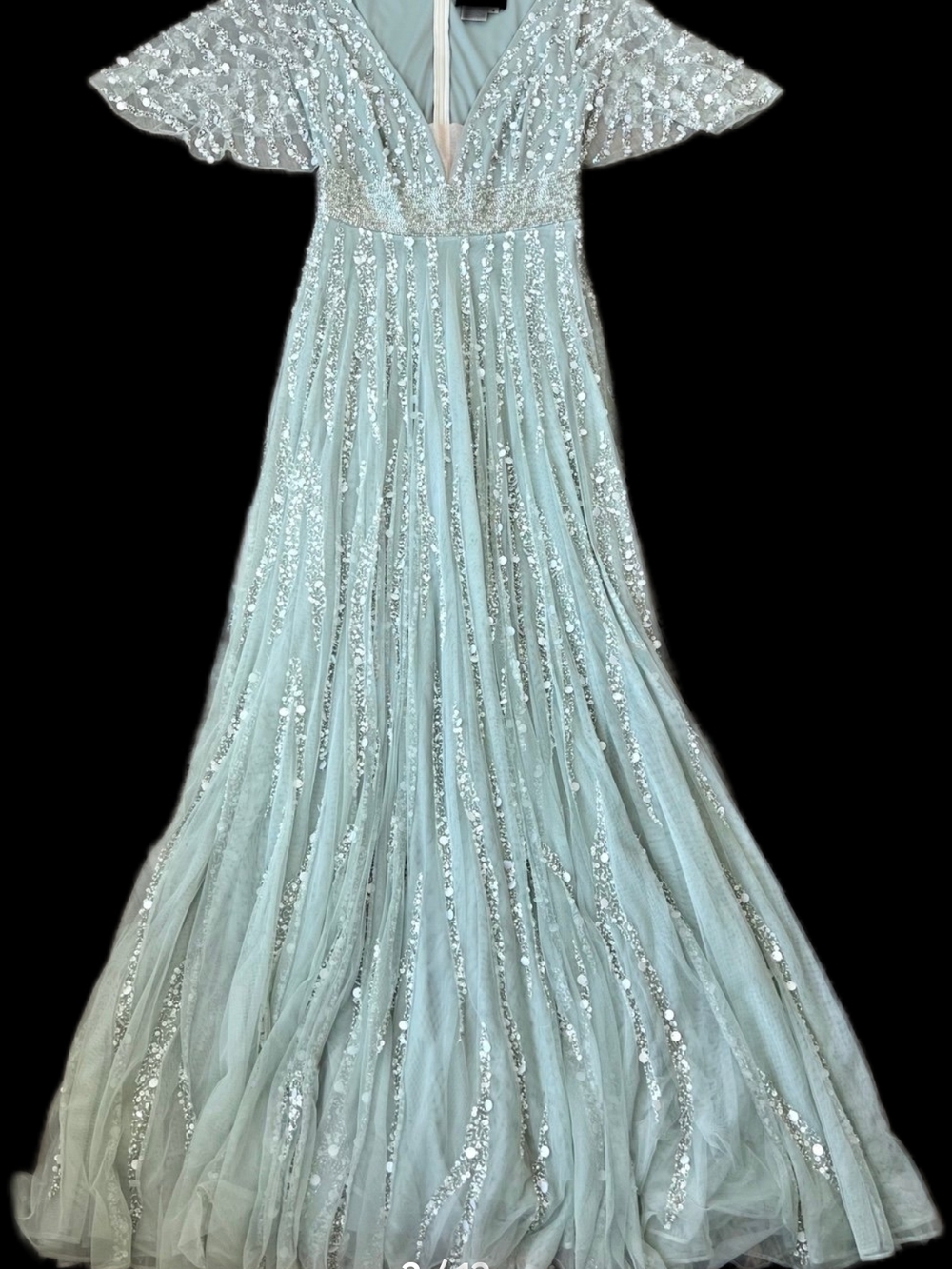 Mac Duggal Pale Mint Sequin V-Neck Evening Dress - Picture 3 of 4